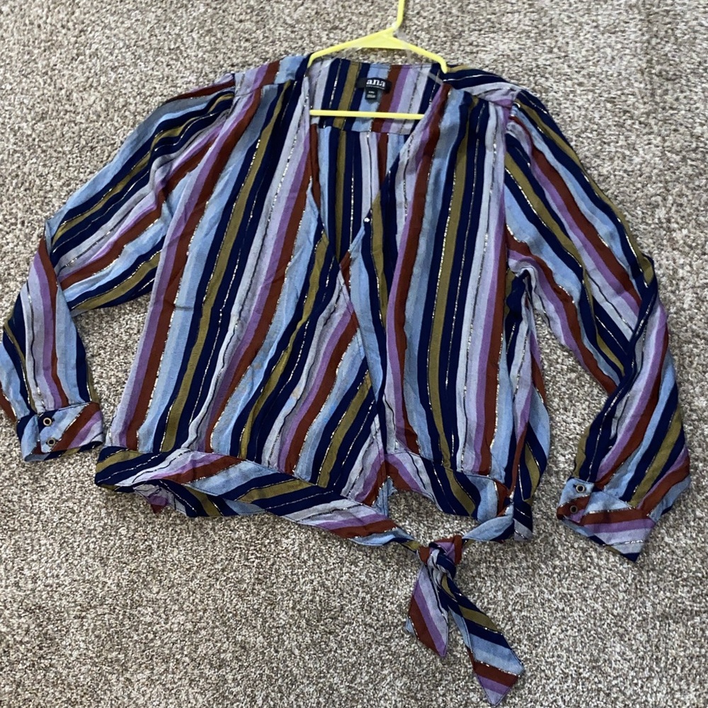 💜 2/$25 a.n.a Multicolor Striped Wrap Blouse - Picture 2 of 3